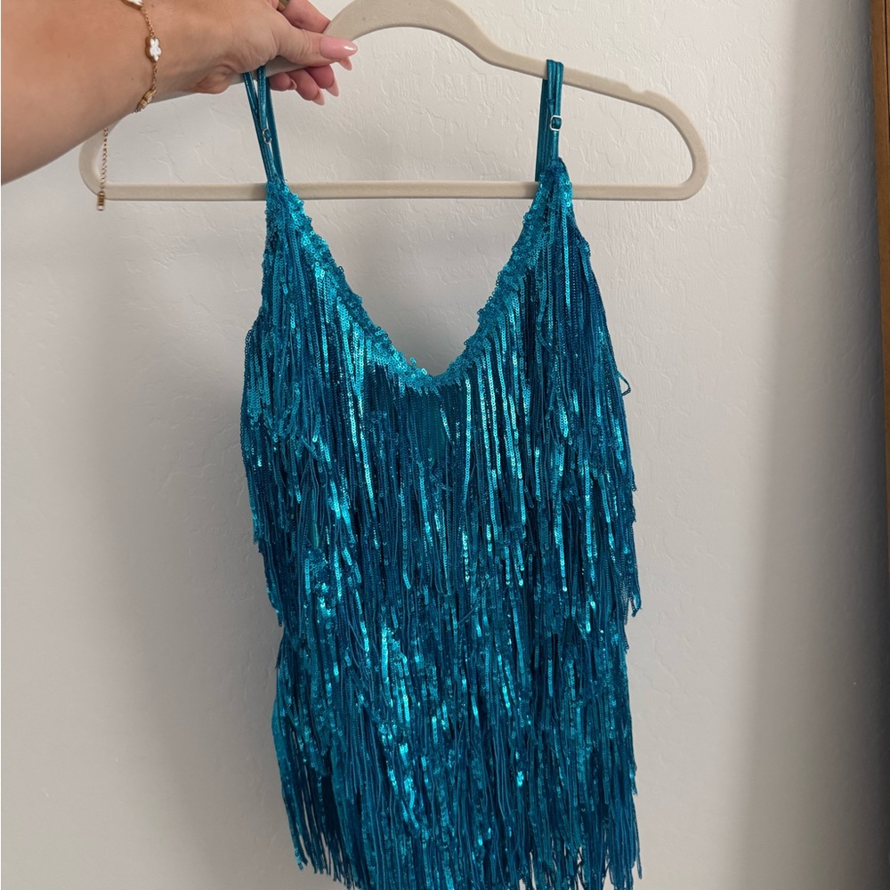 Bear Dance Turquoise Sequin Fringe Dress/Romper